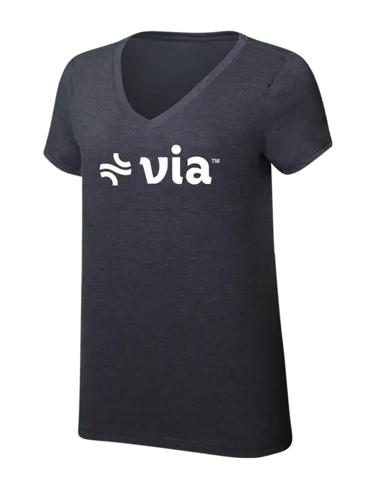 Womens Simply Soft V-Neck Heather Charcoal 4.5oz  Poly/Combed Ring Spun Cotton T-Shirt w/Via Logo