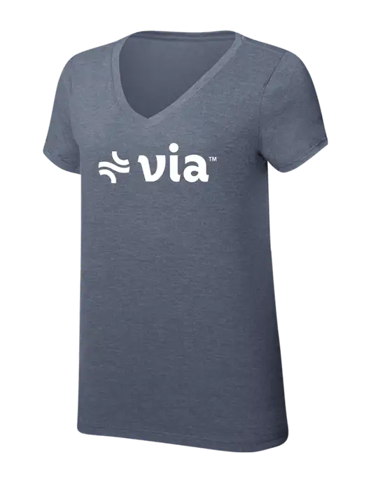 Womens Simply Soft V-Neck Navy Frost 4.5oz  Poly/Combed Ring Spun Cotton T-Shirt w/Via Logo