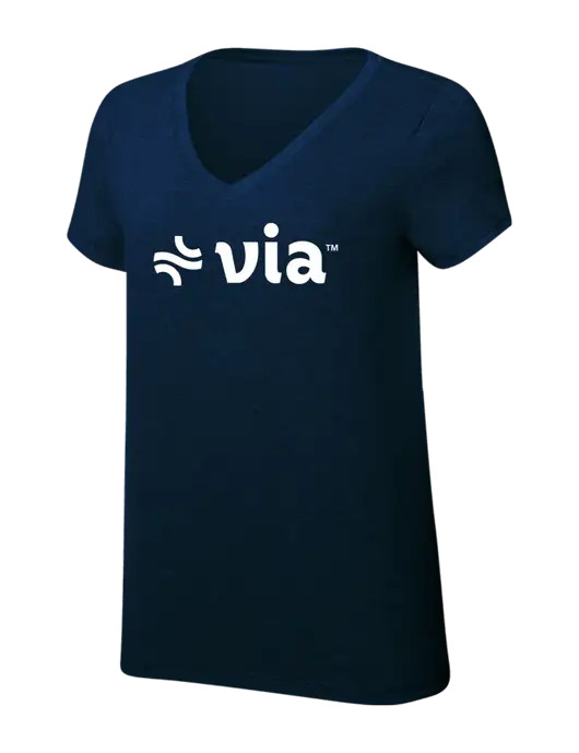 Womens Simply Soft V-Neck New Navy 4.5oz  Poly/Combed Ring Spun Cotton T-Shirt w/Via Logo