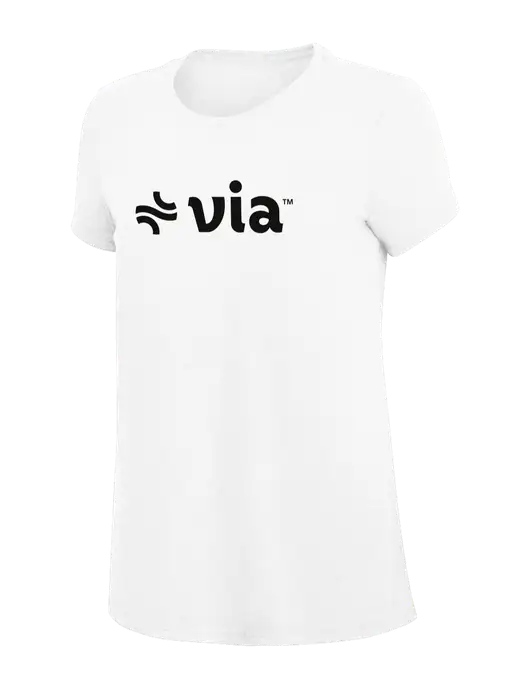 Womens Simply Soft White 4.5oz Poly/Combed Ring Spun Cotton T-Shirt
 w/Via Logo