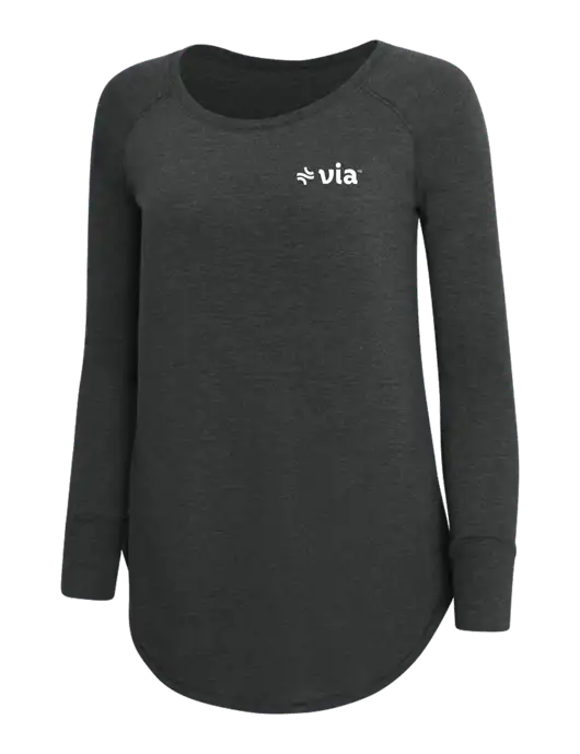 Womens Perfect Wide Collar Tunic Tri-Blend Black Frost 4.5 oz T-Shirt w/Via Logo
