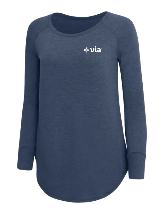 Womens Perfect Wide Collar Tunic Tri-Blend Navy Frost 4.5 oz T-Shirt w/Via Logo