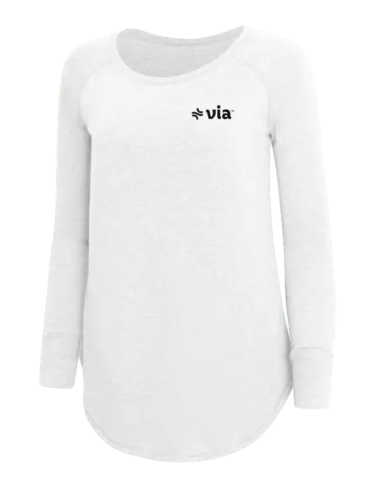 Womens Perfect Wide Collar Tunic Tri-Blend White 4.5 oz T-Shirt w/Via Logo