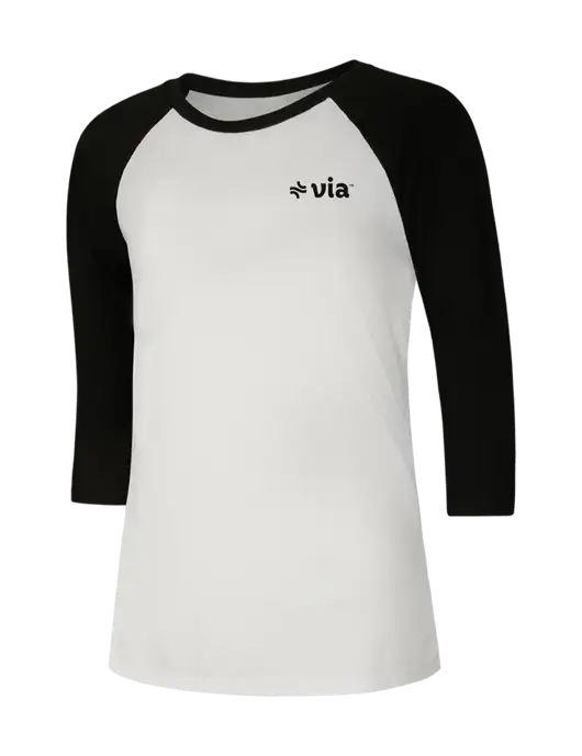 Womens Simply Soft 3/4 Sleeve Black/White Ring Spun Cotton T-Shirt w/Via Logo