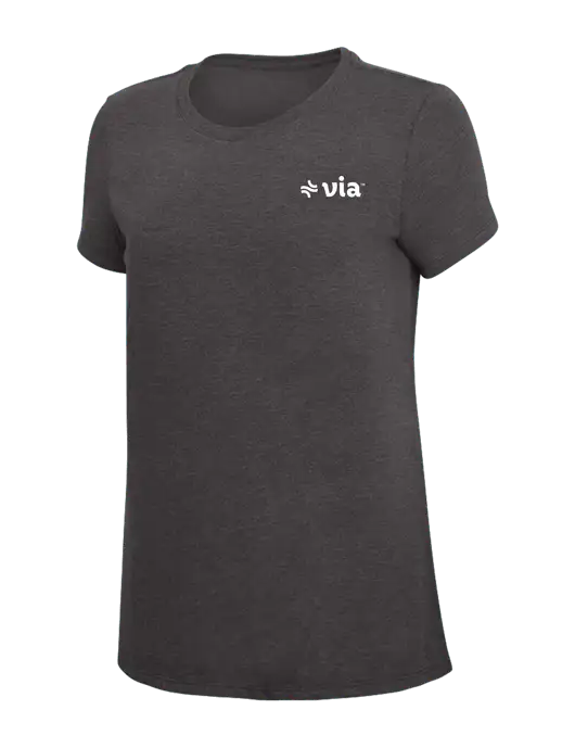 Womens Simply Soft Heather Charcoal 4.5oz  Poly/Combed Ring Spun Cotton T-Shirt w/Via Logo