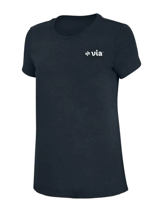 Womens Simply Soft Navy 4.5oz Poly/Combed Ring Spun Cotton T-Shirt w/Via Logo