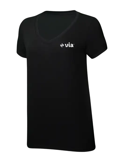 Womens Simply Soft V-Neck Black 4.5oz  Poly/Combed Ring Spun Cotton T-Shirt w/Via Logo