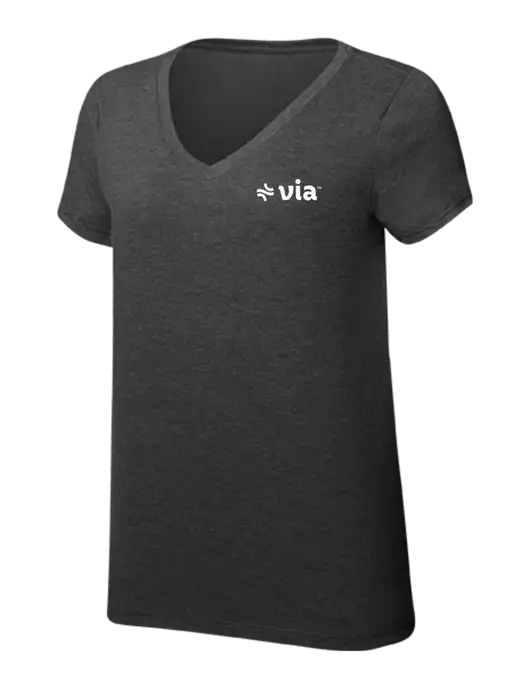 Womens Simply Soft V-Neck Black Frost 4.5oz  Poly/Combed Ring Spun Cotton T-Shirt w/Via Logo