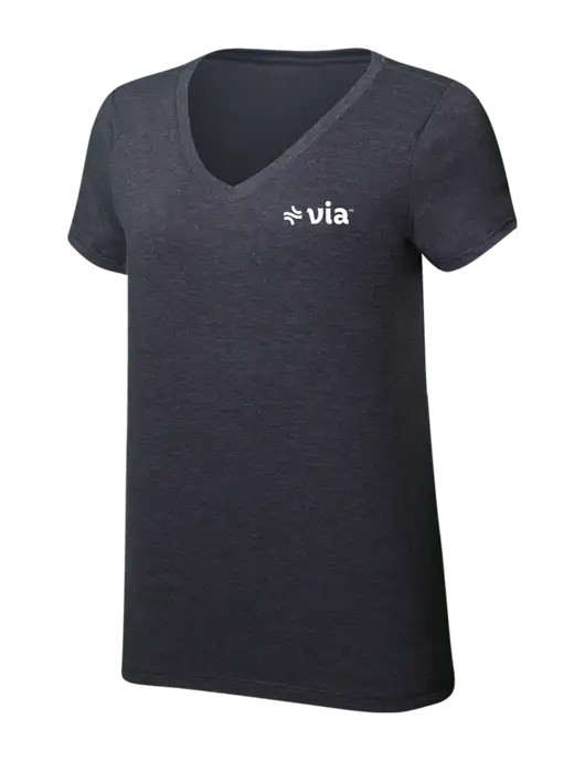 Womens Simply Soft V-Neck Heather Charcoal 4.5oz  Poly/Combed Ring Spun Cotton T-Shirt w/Via Logo