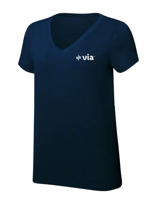 Womens Simply Soft V-Neck New Navy 4.5oz  Poly/Combed Ring Spun Cotton T-Shirt w/Via Logo
