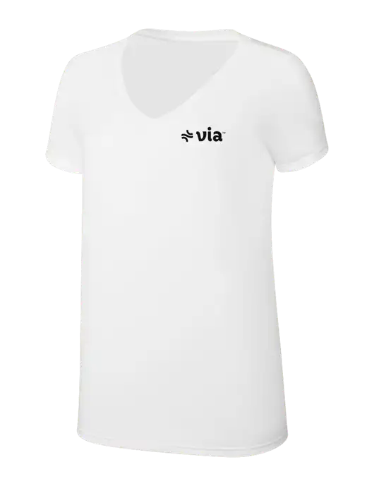 Womens Simply Soft V-Neck White 4.5oz  Poly/Combed Ring Spun Cotton T-Shirt w/Via Logo