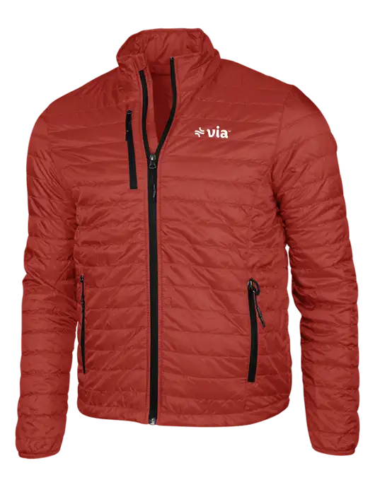 Dark Red Puffy Packable Jacket w/Via Logo