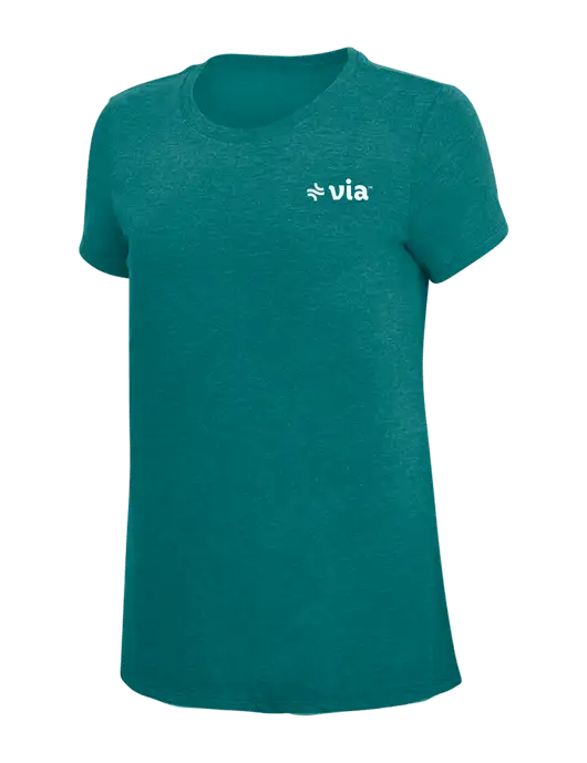 Womens Simply Soft Heathered Dark Teal 4.5oz  Poly/Combed Ring Spun Cotton T-Shirt w/Via Logo